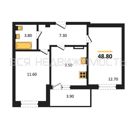 2-комнатная квартира, 48.8кв.м - изображение