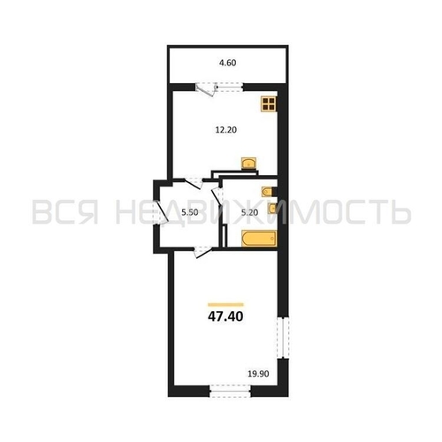 1-комнатная квартира, 47.4кв.м - изображение 0
