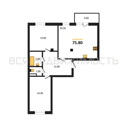 2-комнатная квартира, 75.8кв.м - изображение
