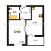 1-комнатная квартира, 32.9кв.м - изображение 1