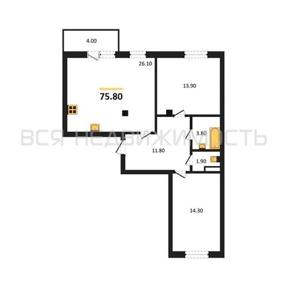2-комнатная квартира, 75.8кв.м - изображение