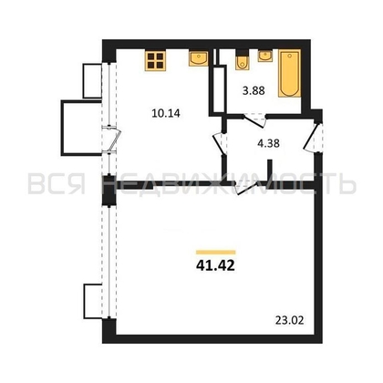 1-комнатная квартира, 41.42кв.м - изображение