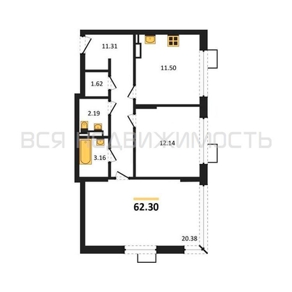 2-комнатная квартира, 62.3кв.м - изображение