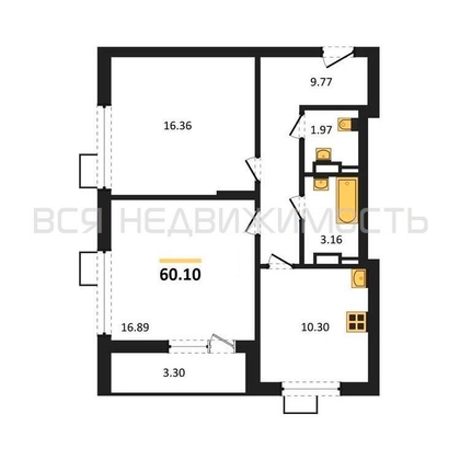 2-комнатная квартира, 60.1кв.м - изображение
