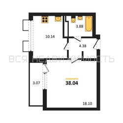 1-комнатная квартира, 38.04кв.м 1-комнатная квартира, 38.04кв.м - изображение 1