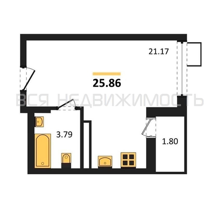 квартира-студия, 25,86кв.м. - изображение