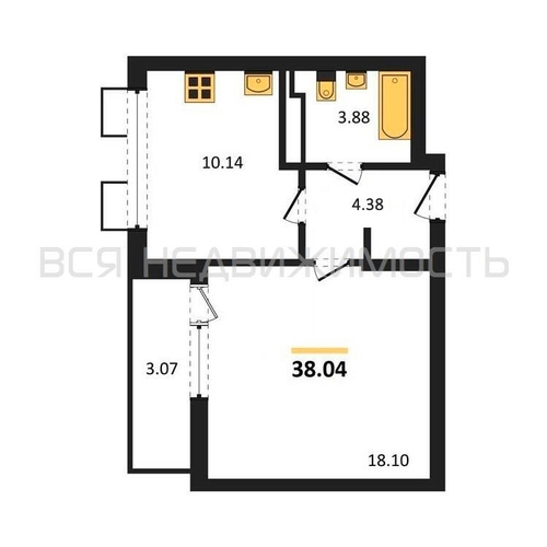 1-комнатная квартира, 38.04кв.м - изображение 0