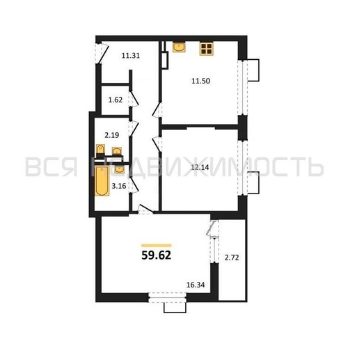 2-комнатная квартира, 59.62кв.м - изображение 0
