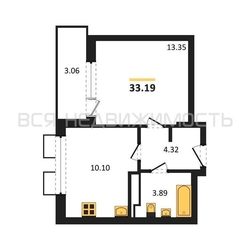 1-комнатная квартира, 33.19кв.м 1-комнатная квартира, 33.19кв.м - изображение 1