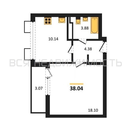 1-комнатная квартира, 38.04кв.м - изображение