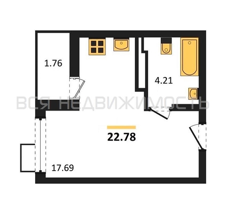 квартира-студия, 22,78кв.м. - изображение