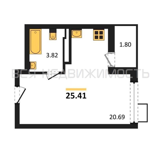 квартира-студия, 25,41кв.м. - изображение 0
