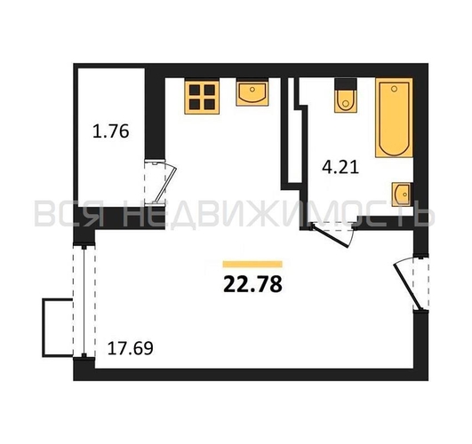 квартира-студия, 22,78кв.м. - изображение 0