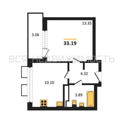 1-комнатная квартира, 33.19кв.м - изображение 1