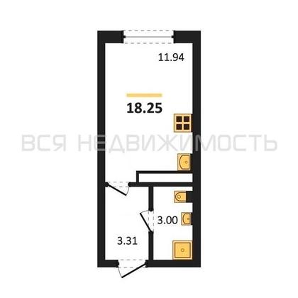 квартира-студия, 18,25кв.м. - изображение