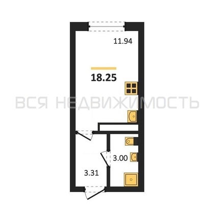 квартира-студия, 18,25кв.м. - изображение
