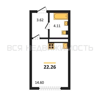 квартира-студия, 22,26кв.м. - изображение