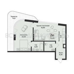 1-комнатная квартира, 72.2кв.м - изображение 1