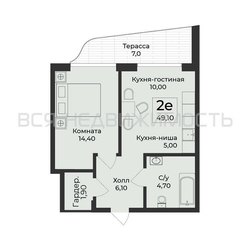 1-комнатная квартира, 49.1кв.м 1-комнатная квартира, 49.1кв.м - изображение 1