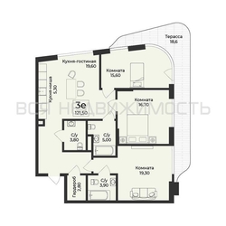3-комнатная квартира, 121.5кв.м 3-комнатная квартира, 121.5кв.м - изображение 1
