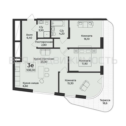 3-комнатная квартира, 108кв.м 3-комнатная квартира, 108кв.м - изображение 1