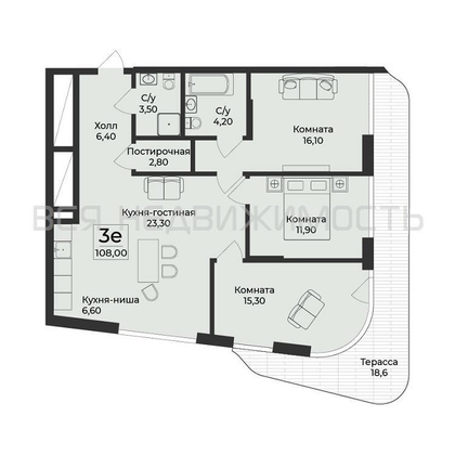 3-комнатная квартира, 108кв.м - изображение