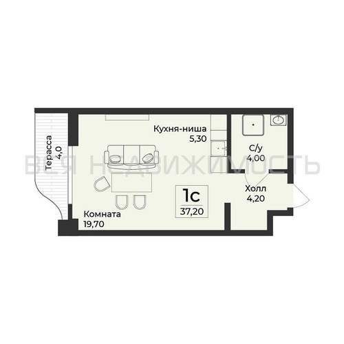 квартира-студия, 37,2кв.м. - изображение 0