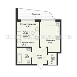 1-комнатная квартира, 48.8кв.м - изображение 1