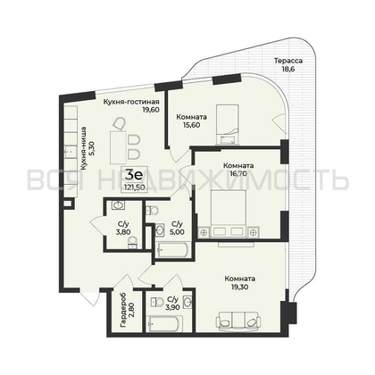 3-комнатная квартира, 121.5кв.м - изображение
