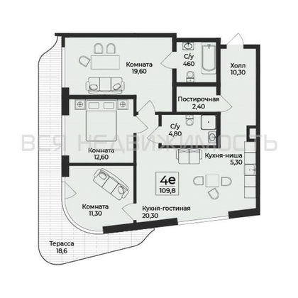 3-комнатная квартира, 109.8кв.м - изображение