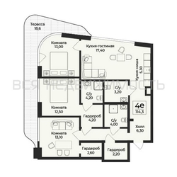 4-комнатная квартира, 114.3кв.м - изображение 1
