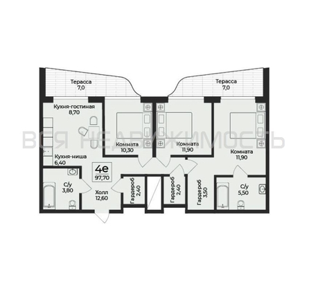 4-комнатная квартира, 97.7кв.м - изображение