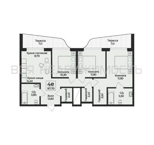 4-комнатная квартира, 97.7кв.м - изображение 0