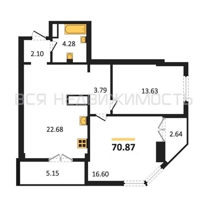 2-комнатная квартира, 70.87кв.м - изображение