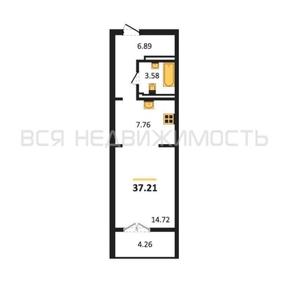 1-комнатная квартира, 37.21кв.м - изображение