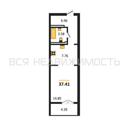 1-комнатная квартира, 37.41кв.м - изображение