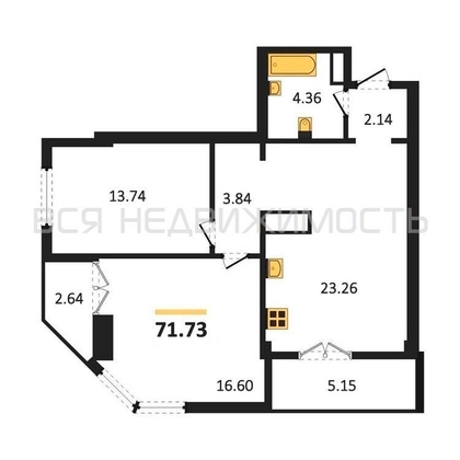 2-комнатная квартира, 71.73кв.м - изображение
