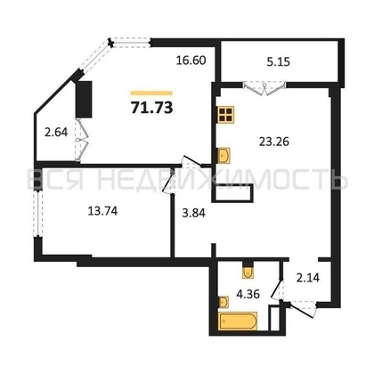 2-комнатная квартира, 71.73кв.м - изображение