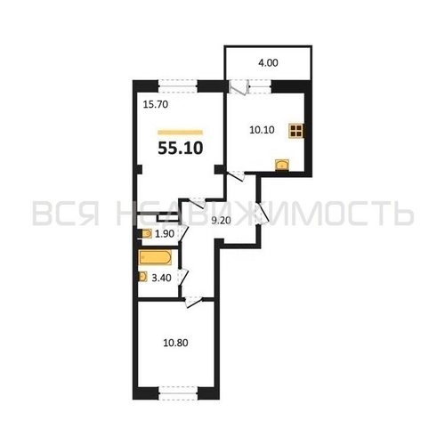 2-комнатная квартира, 55.1кв.м - изображение 0