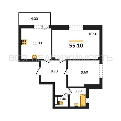 2-комнатная квартира, 55.1кв.м - изображение 0