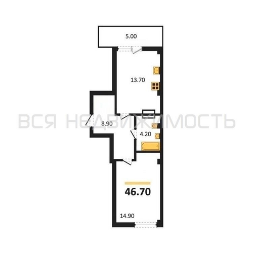 1-комнатная квартира, 46.7кв.м - изображение 0