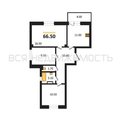 3-комнатная квартира, 66.5кв.м - изображение