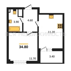 1-комнатная квартира, 34.8кв.м - изображение 1