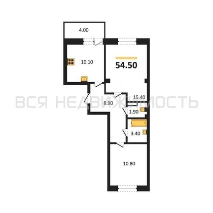 2-комнатная квартира, 54.5кв.м - изображение