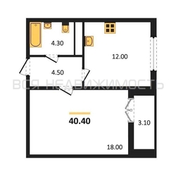 1-комнатная квартира, 40.4кв.м 1-комнатная квартира, 40.4кв.м - изображение 1