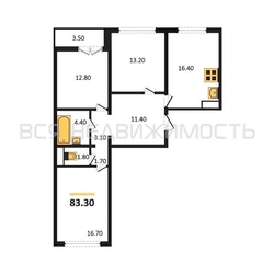 3-комнатная квартира, 83.3кв.м 3-комнатная квартира, 83.3кв.м - изображение 1