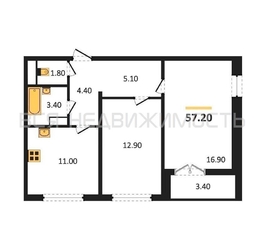 2-комнатная квартира, 57.2кв.м 2-комнатная квартира, 57.2кв.м - изображение 1
