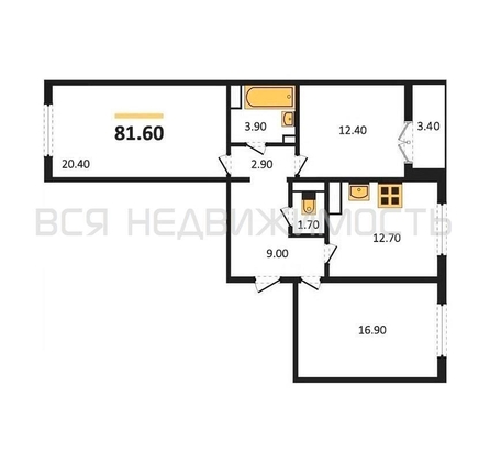 3-комнатная квартира, 81.6кв.м - изображение