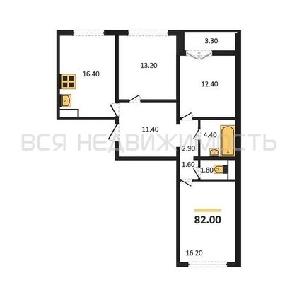 3-комнатная квартира, 82кв.м - изображение