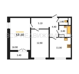 2-комнатная квартира, 57.1кв.м 2-комнатная квартира, 57.1кв.м - изображение 1